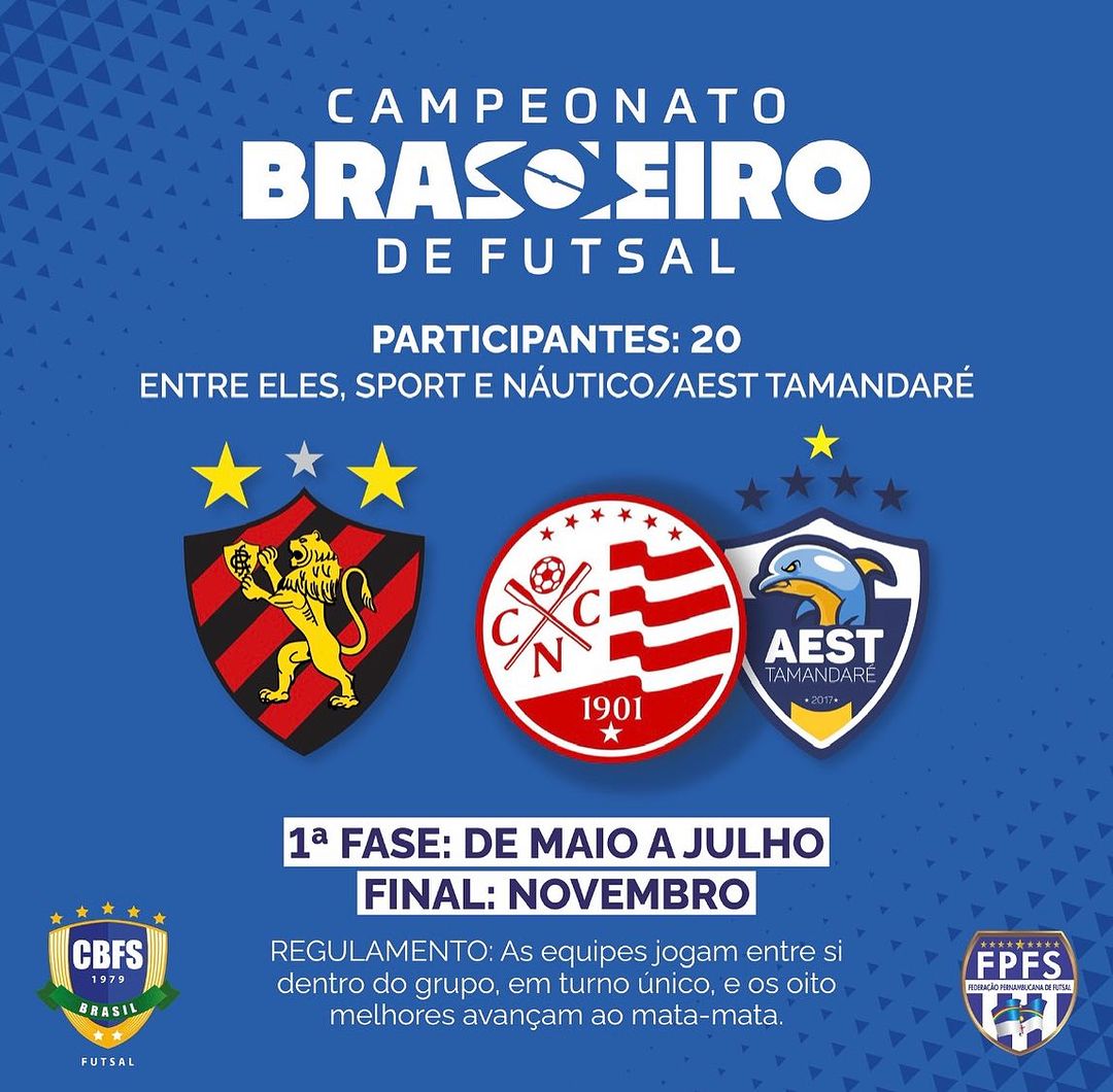 Sport e Náutico/AEST Tamandaré representam Pernambuco no 1º Campeonato Brasileiro de Futsal